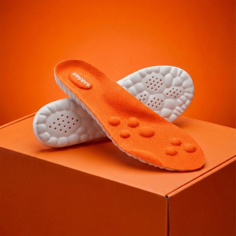 Stepprs Massage Insoles Orange White Arch Support Shock Absorption Mens 13 W 14